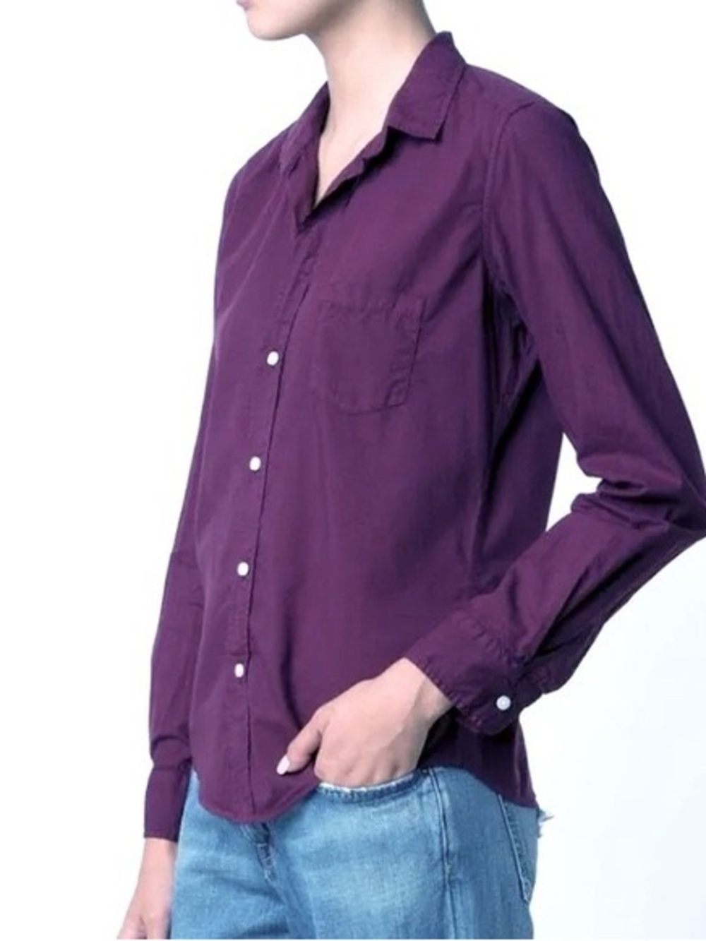 A26 Frank & Eileen | Women’s Deep Purple Button Down Shirt, single breast pocket
